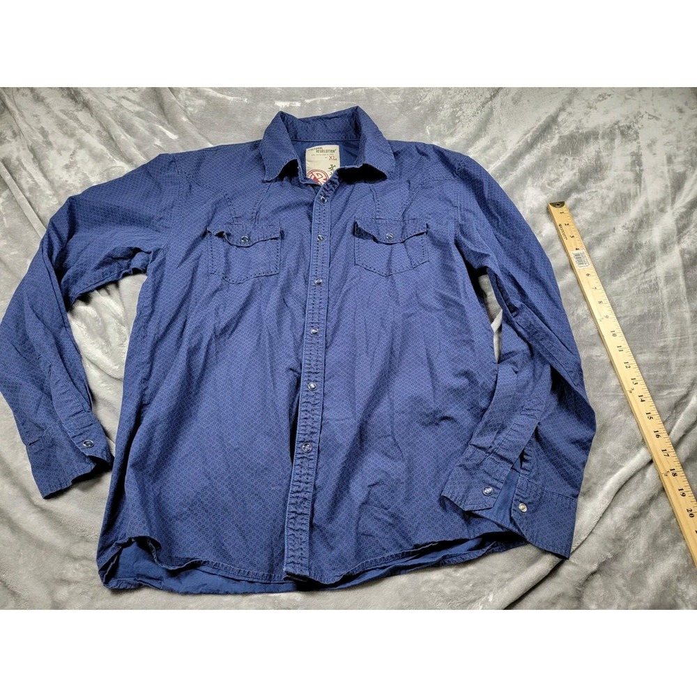 Cultural Revolution Blue black Geometric all over print l/s pearl snap XL